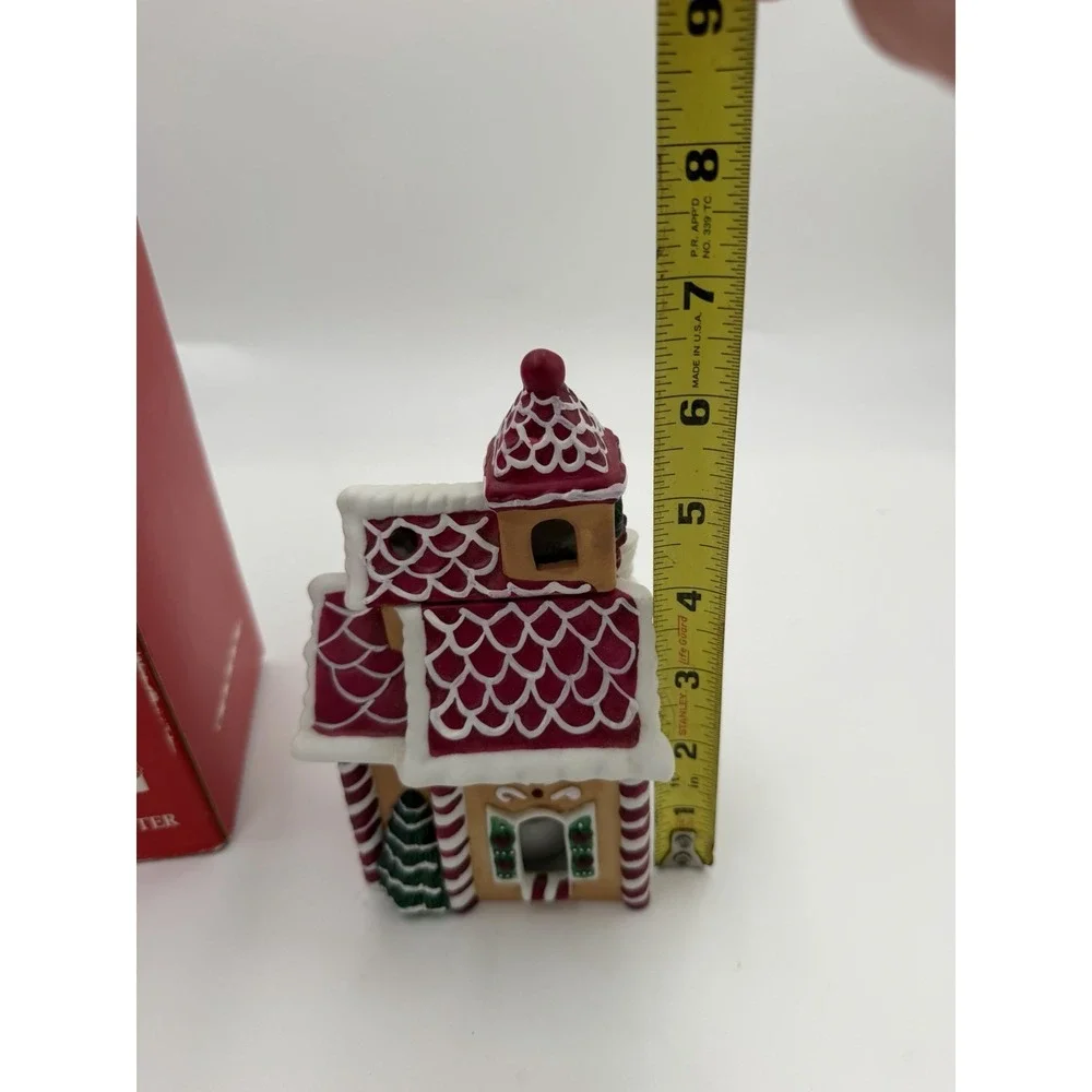 Vintage Handpainted Porcelain Gingerbread Church Scenter Candle